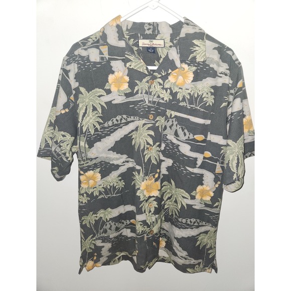 Tommy Bahama Other - Tommy Bahama Men's  100% Silk Shirt Medium Grey Yellow Tropical